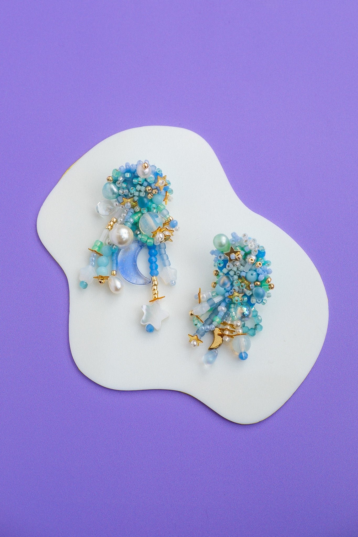 Blue Cloud Asymmetrical Beaded Earrings