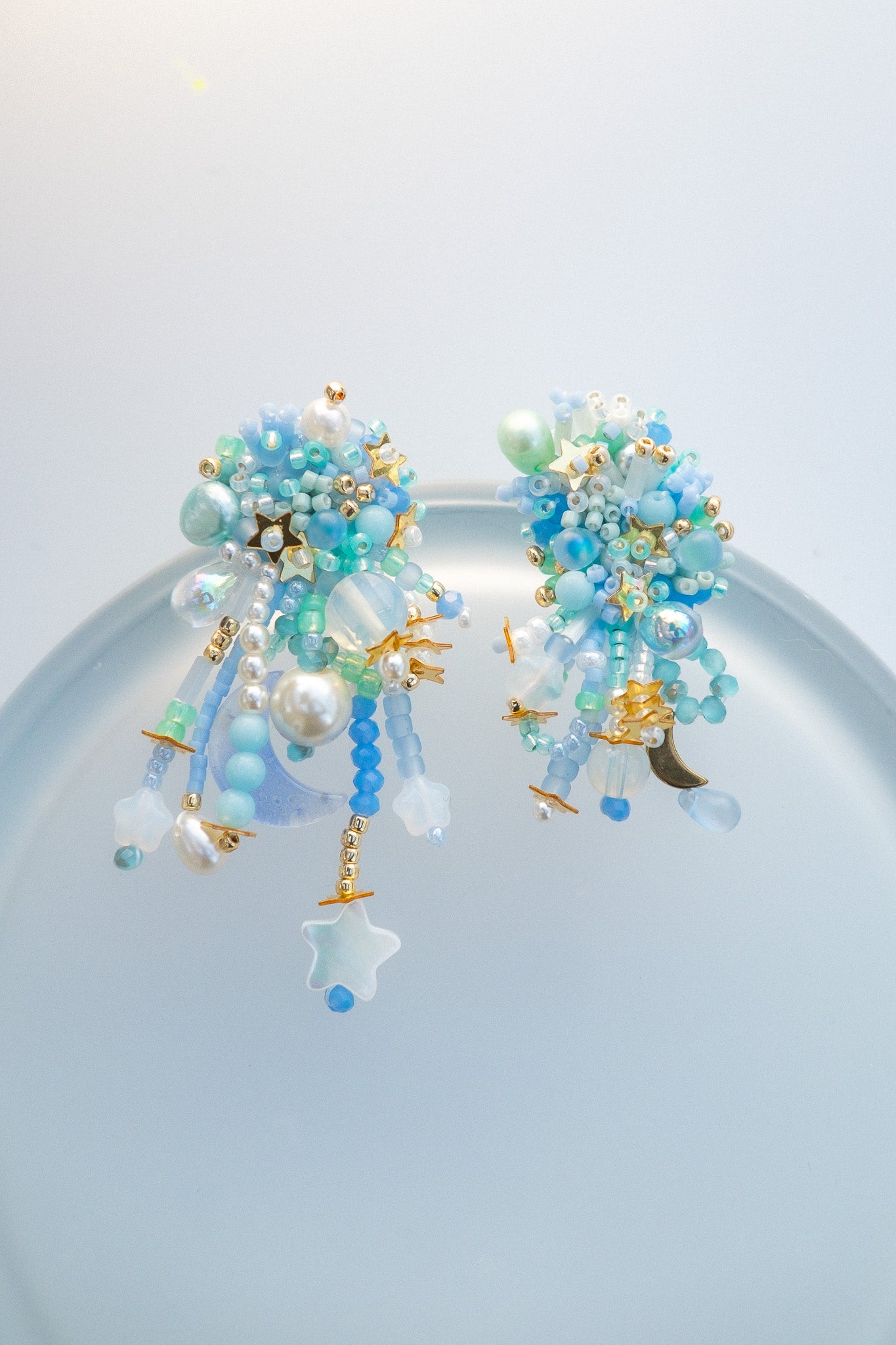 Blue Cloud Asymmetrical Beaded Earrings