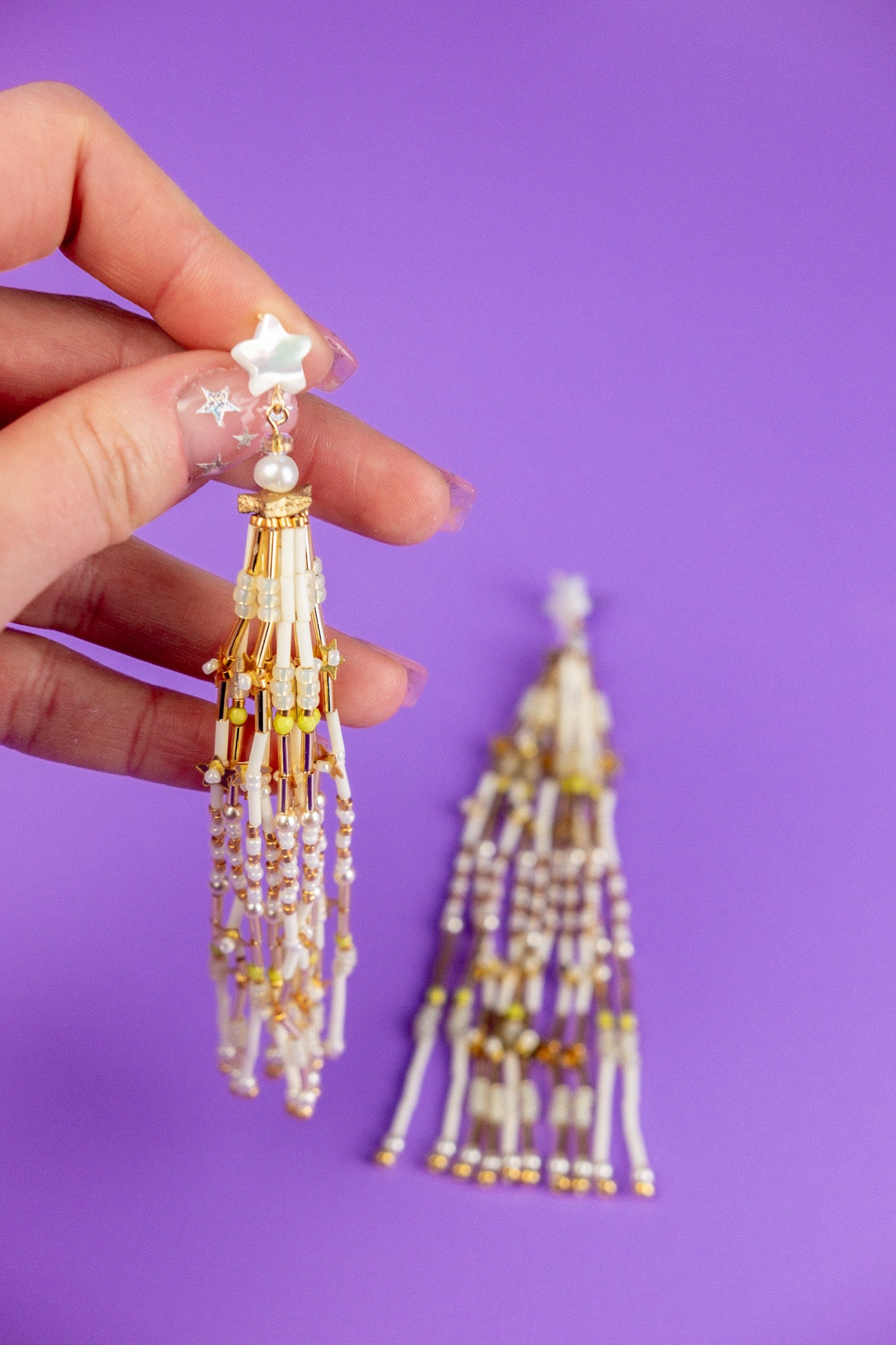 Golden Rays Beaded Tassel Earrings