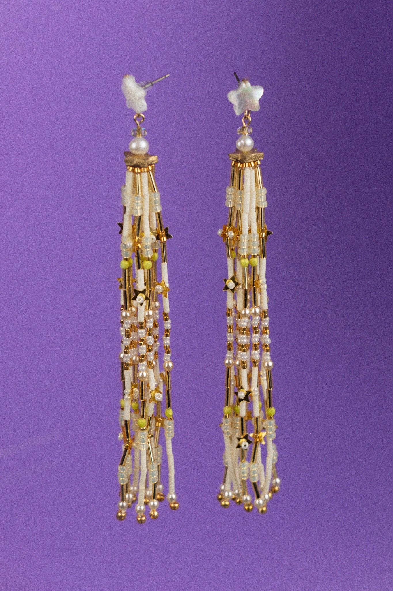 Golden Rays Beaded Tassel Earrings