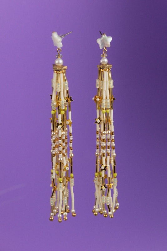 Golden Rays Beaded Tassel Earrings