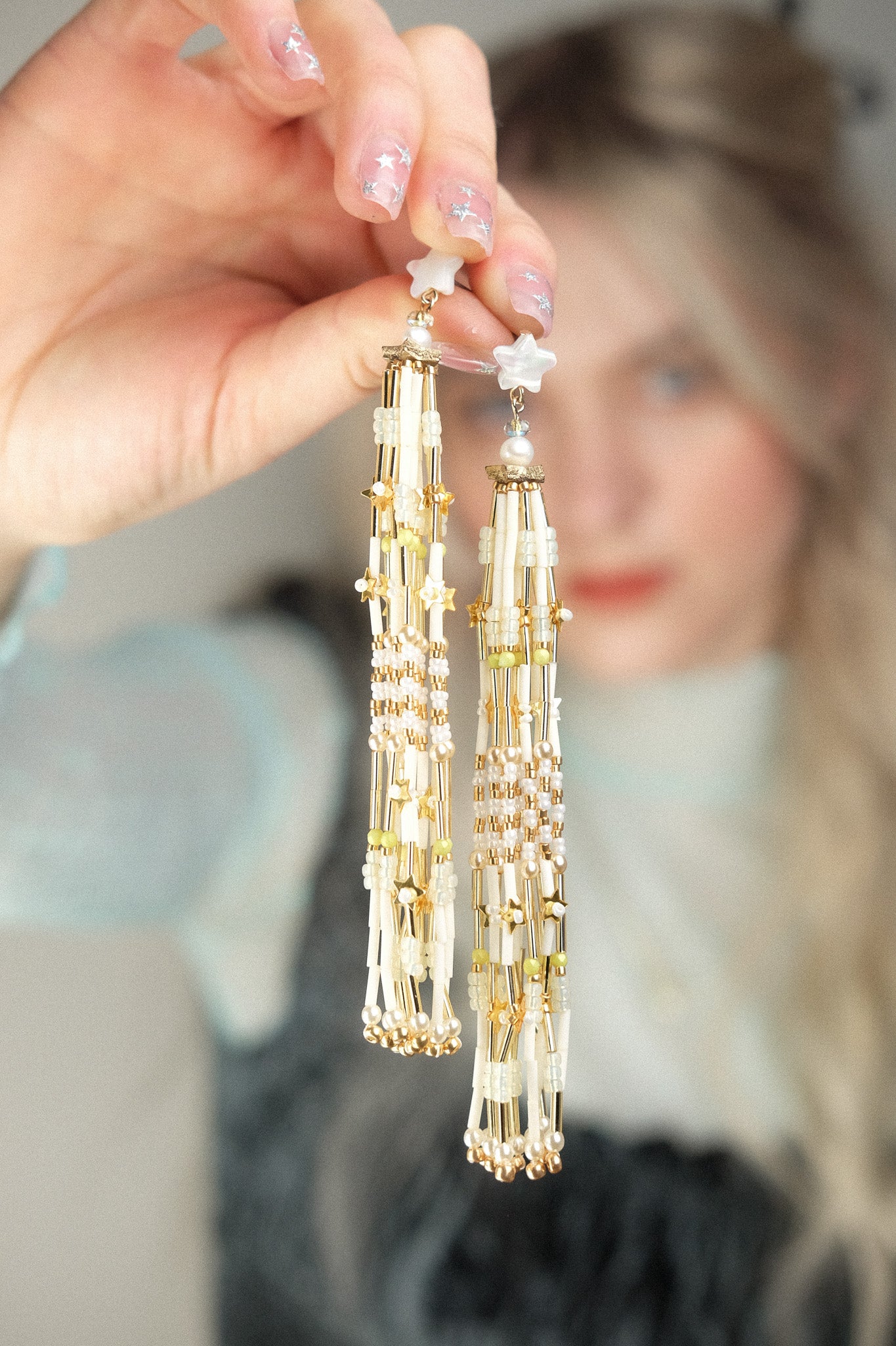 Golden Rays Beaded Tassel Earrings