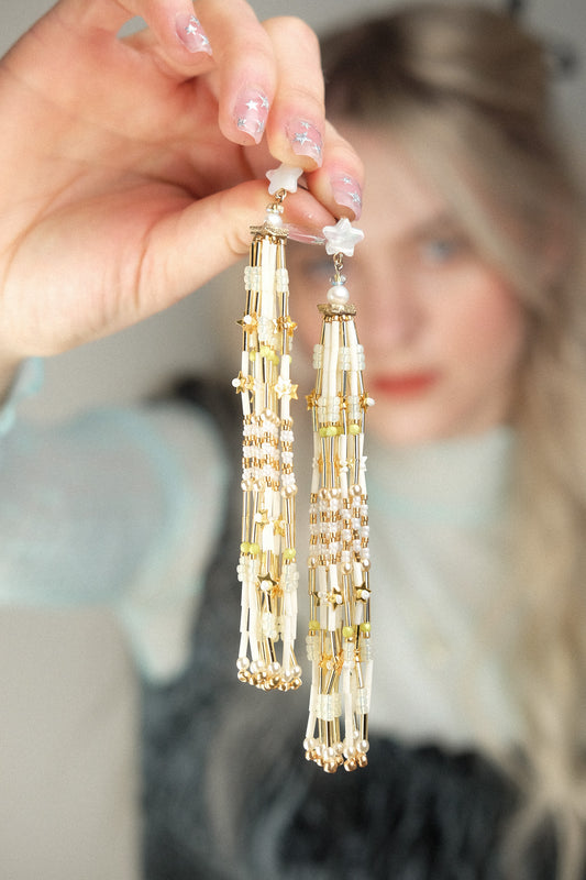 Golden Rays Beaded Tassel Earrings