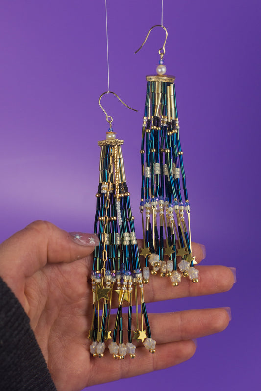 Midnight Sun Beaded Tassel Earrings