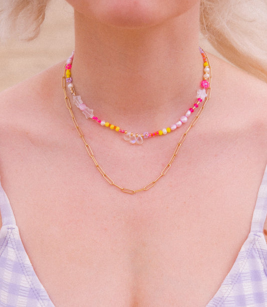 Y2K Pink Lemonade Beaded Necklace