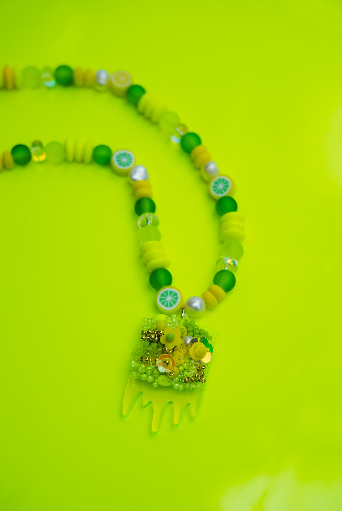 Lemon Lime Slime Beaded Necklace