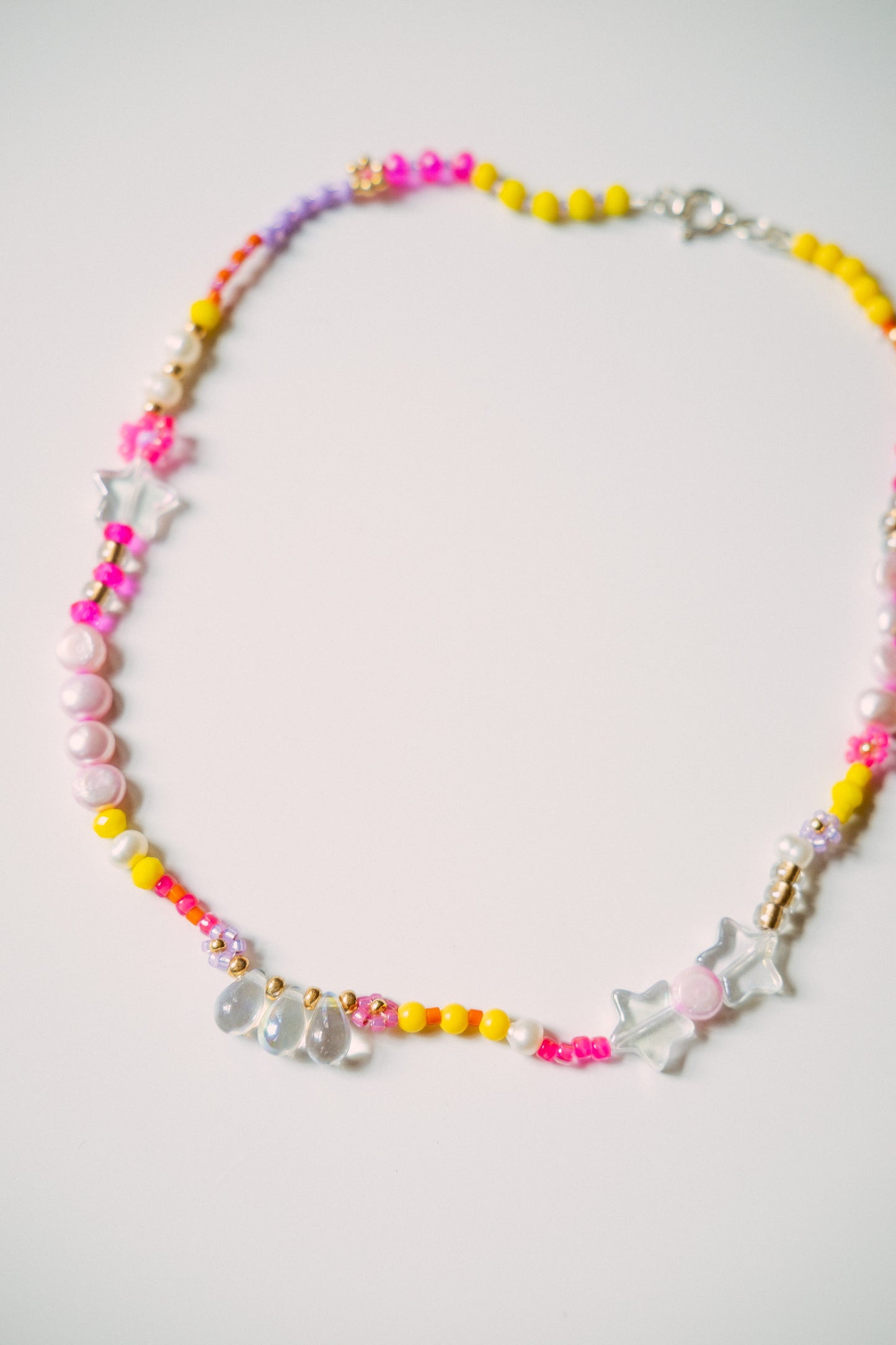 Y2K Pink Lemonade Beaded Necklace