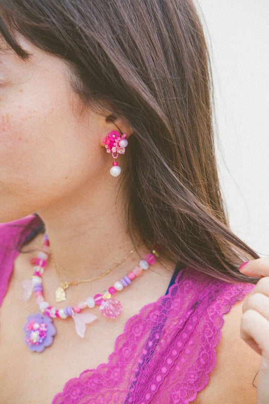 Barbie Pink Mini Beaded Pearl Dangle Earrings