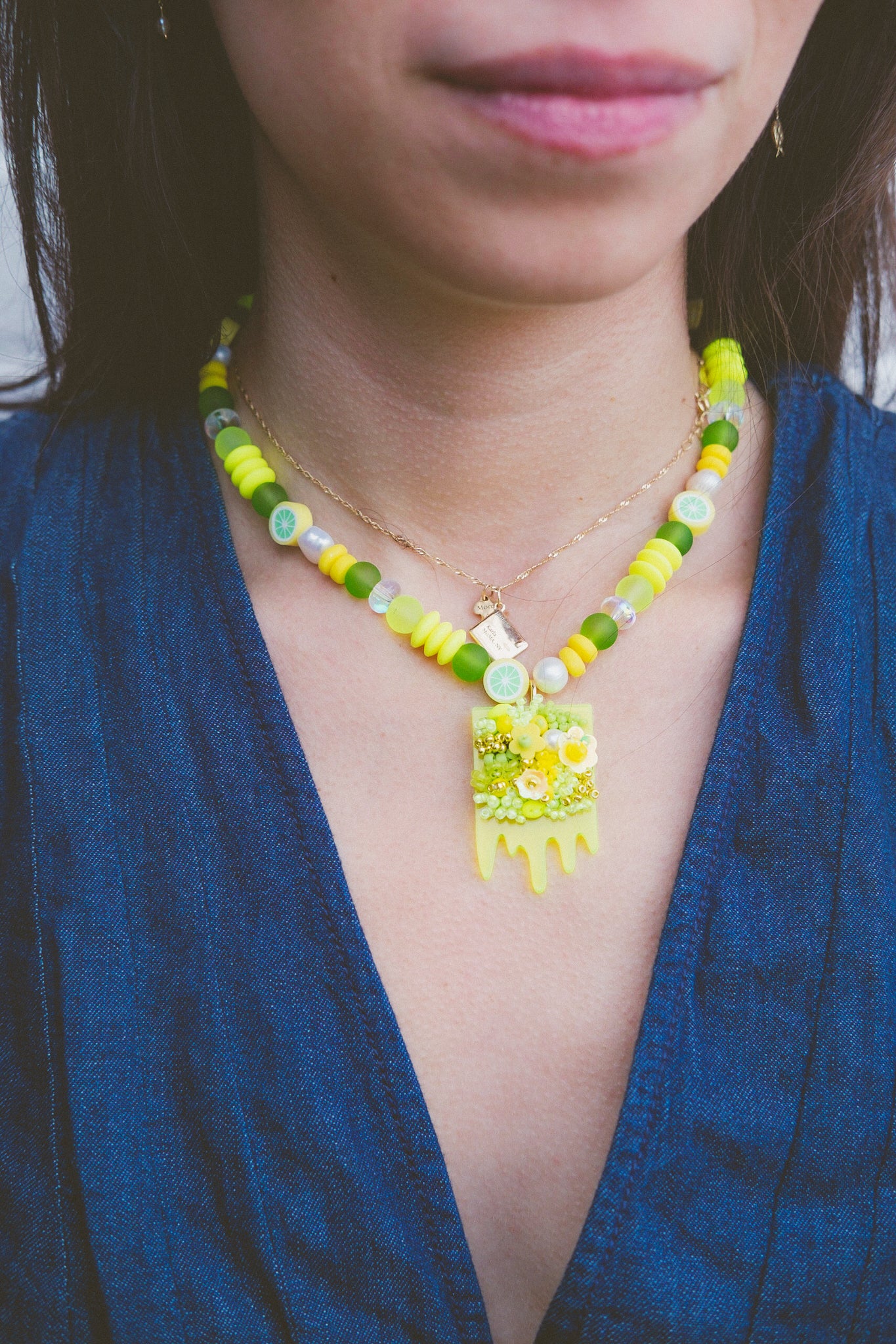 Lemon Lime Slime Beaded Necklace