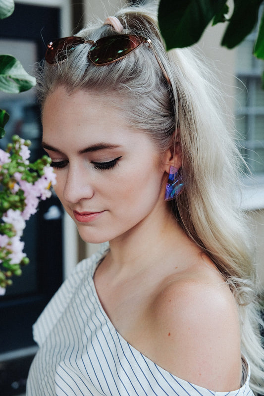 Amber Lilac Half Moon Iridescent Earrings