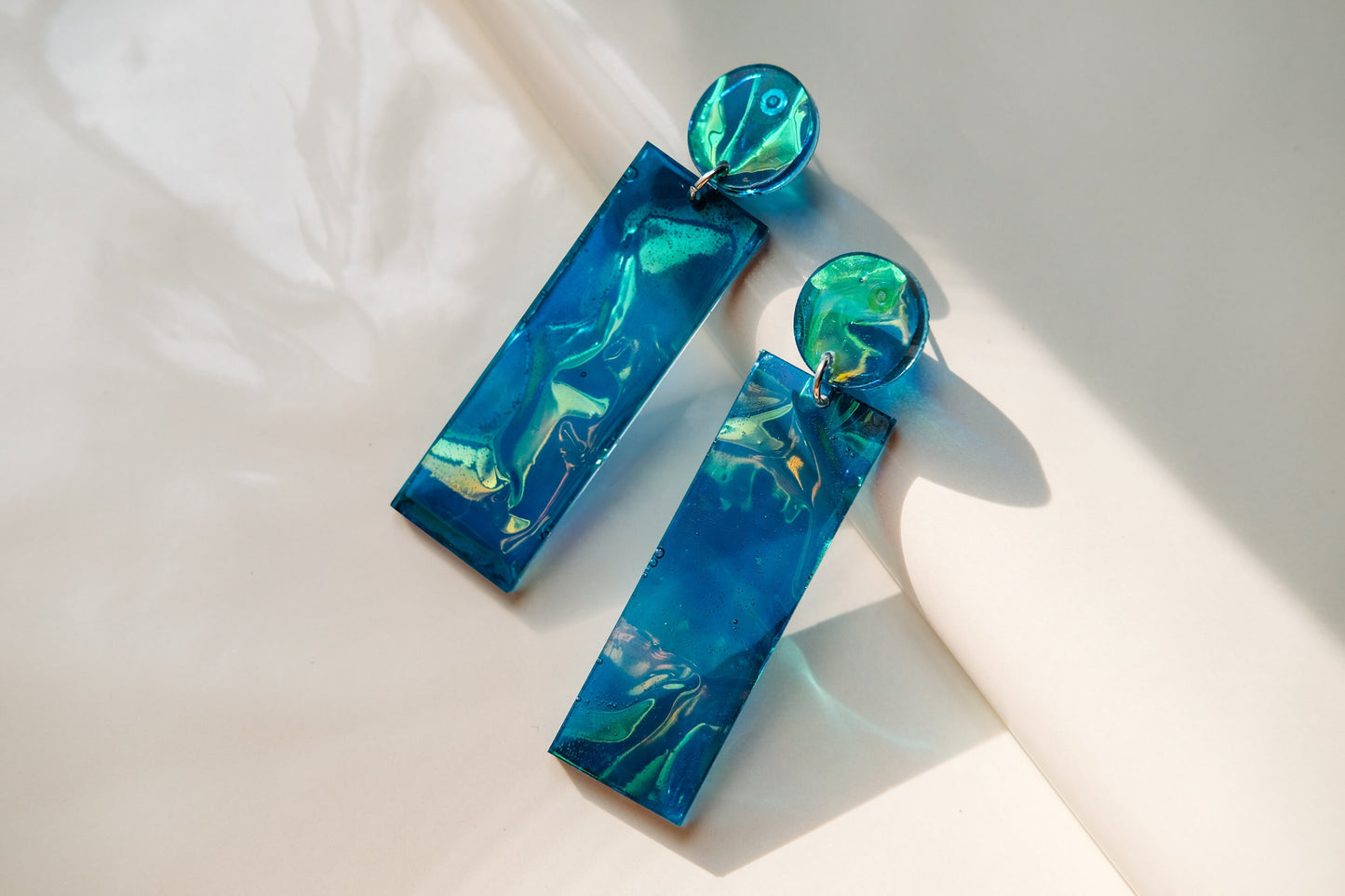 Deep Ocean Bar Dangle Iridescent Earrings