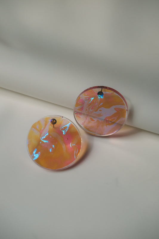 Amber Lilac Iridescent Disc Earrings