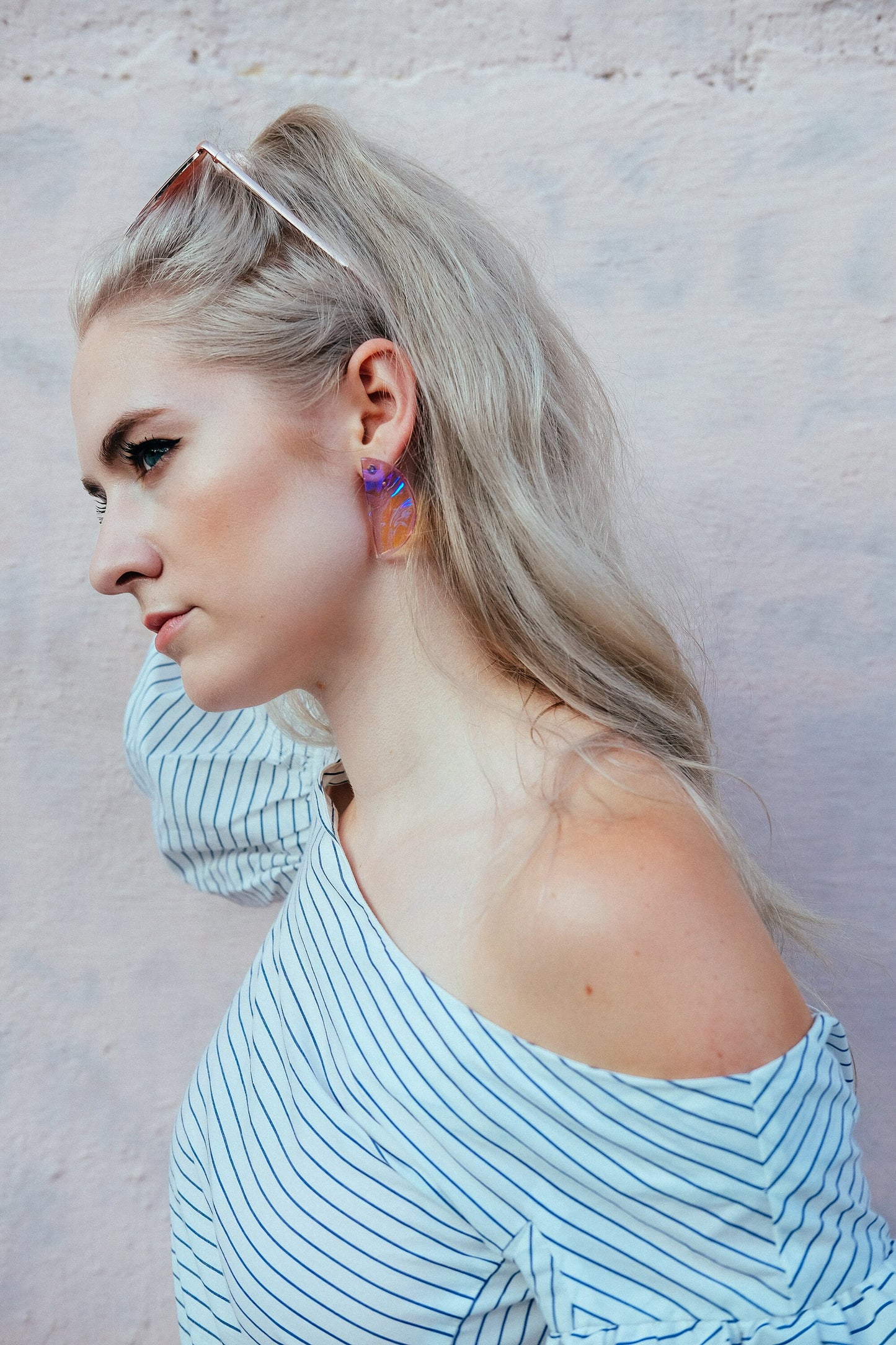 Amber Lilac Half Moon Iridescent Earrings