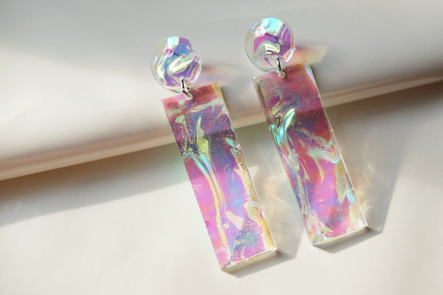 Modern Mermaid Bar Dangle Iridescent Earrings