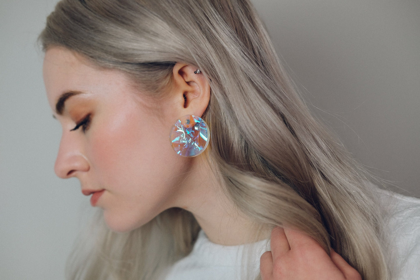 Candy Opal Iridescent Disc Stud Earrings