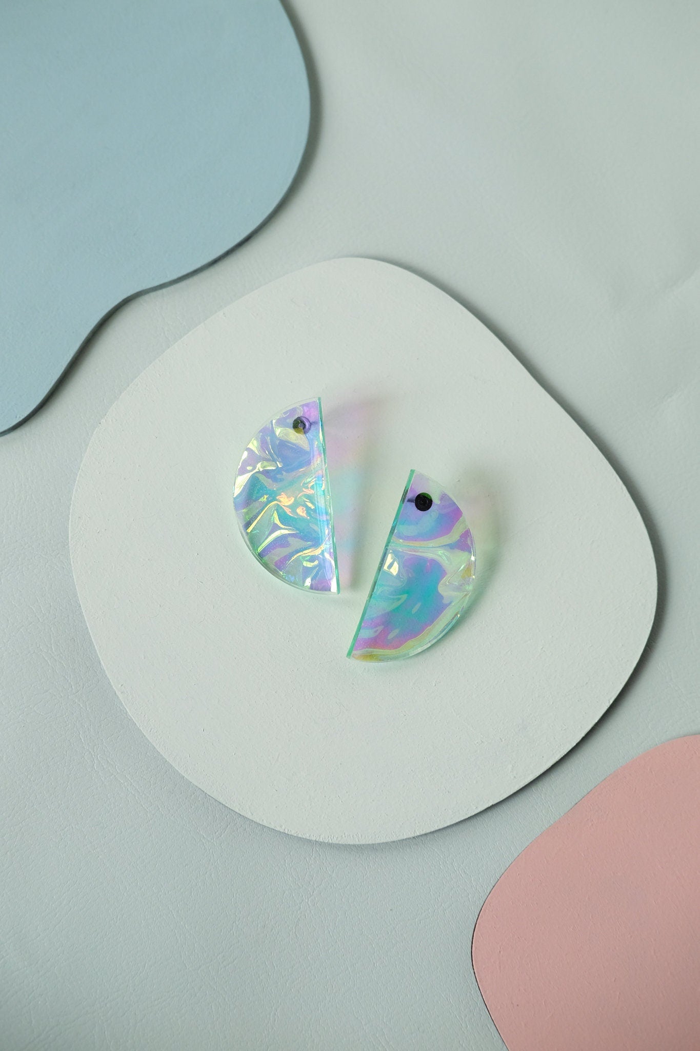 Aqua Half Moon Iridescent Earrings