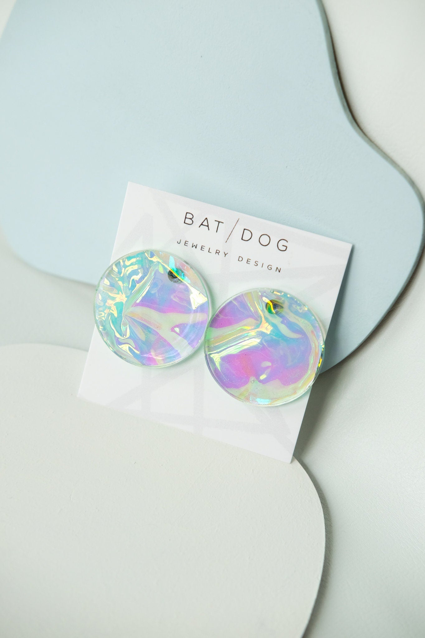 Aqua Iridescent Disc Earrings