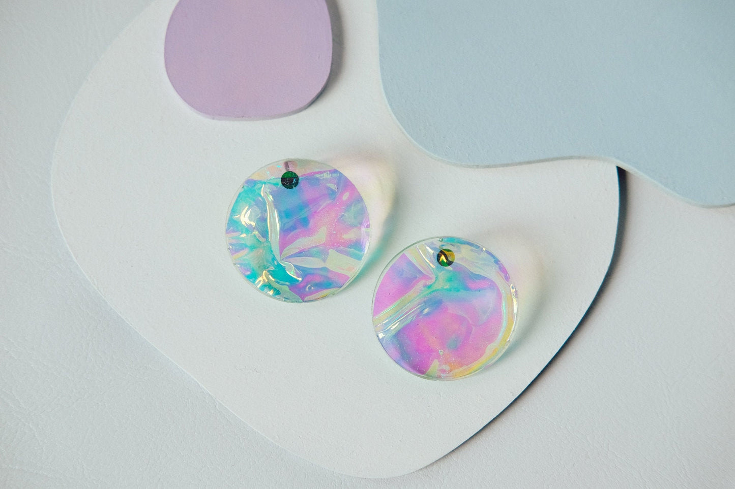 Aqua Iridescent Disc Earrings