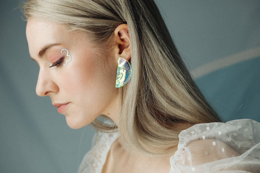 Aqua Half Moon Iridescent Earrings