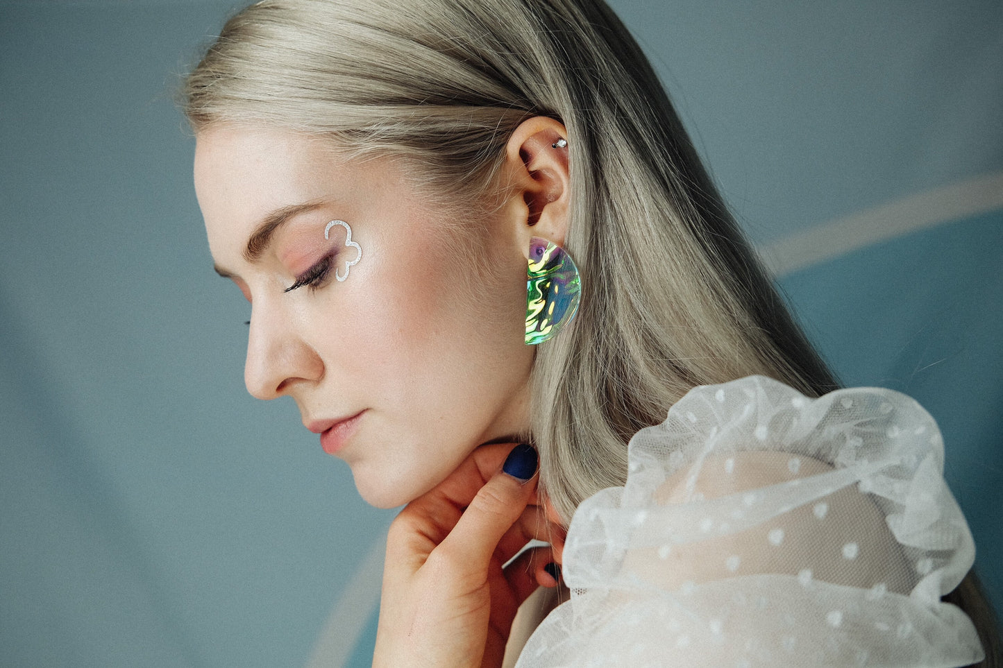 Aqua Half Moon Iridescent Earrings