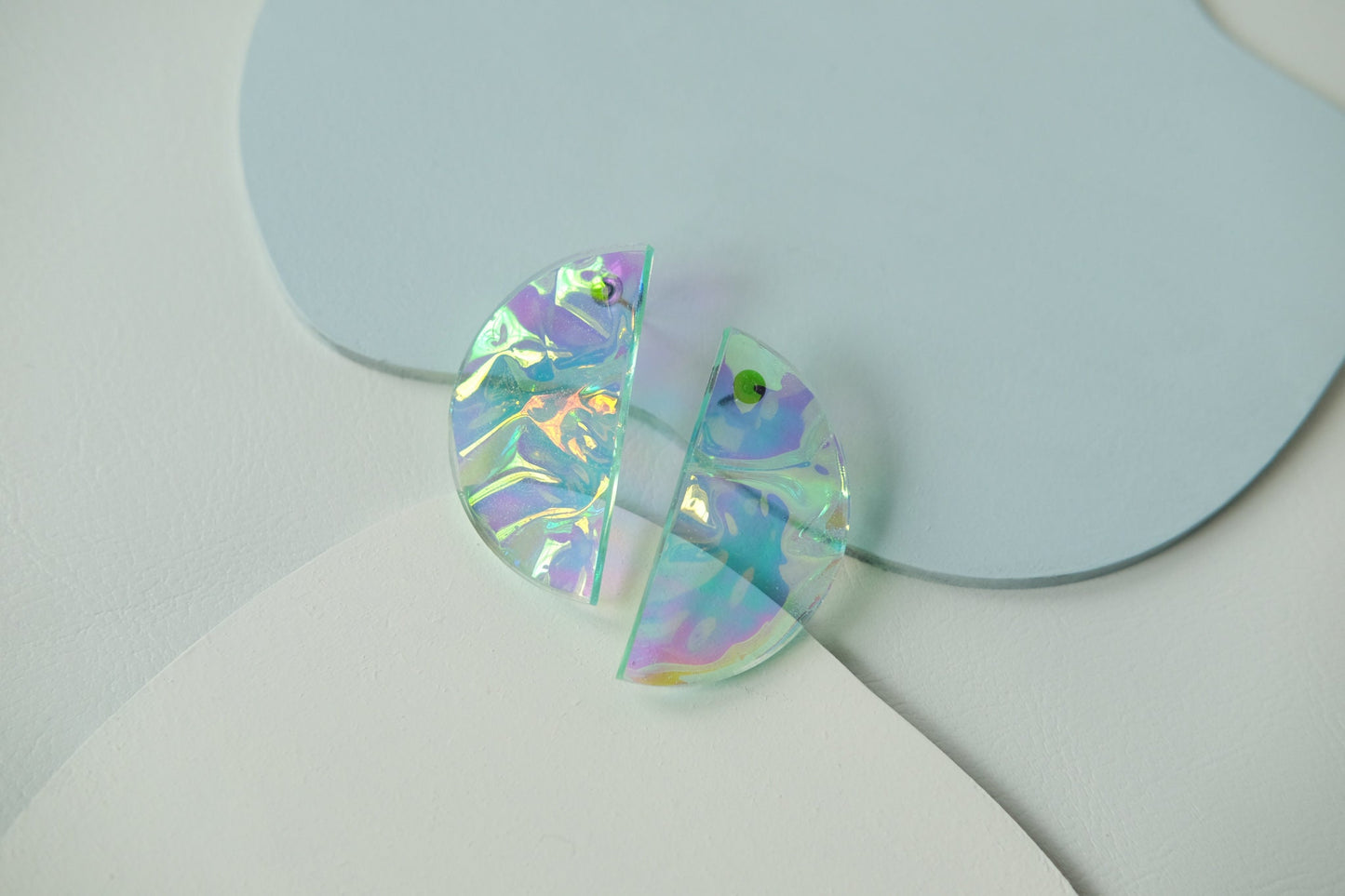 Aqua Half Moon Iridescent Earrings