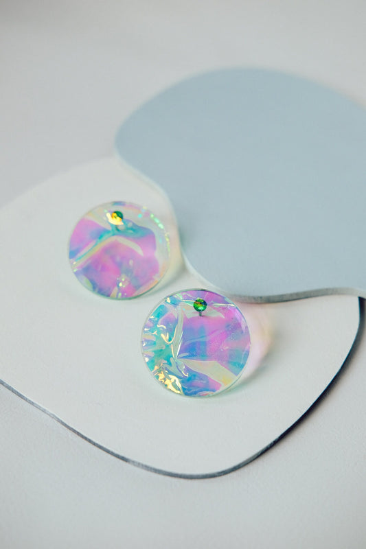 Aqua Iridescent Disc Earrings