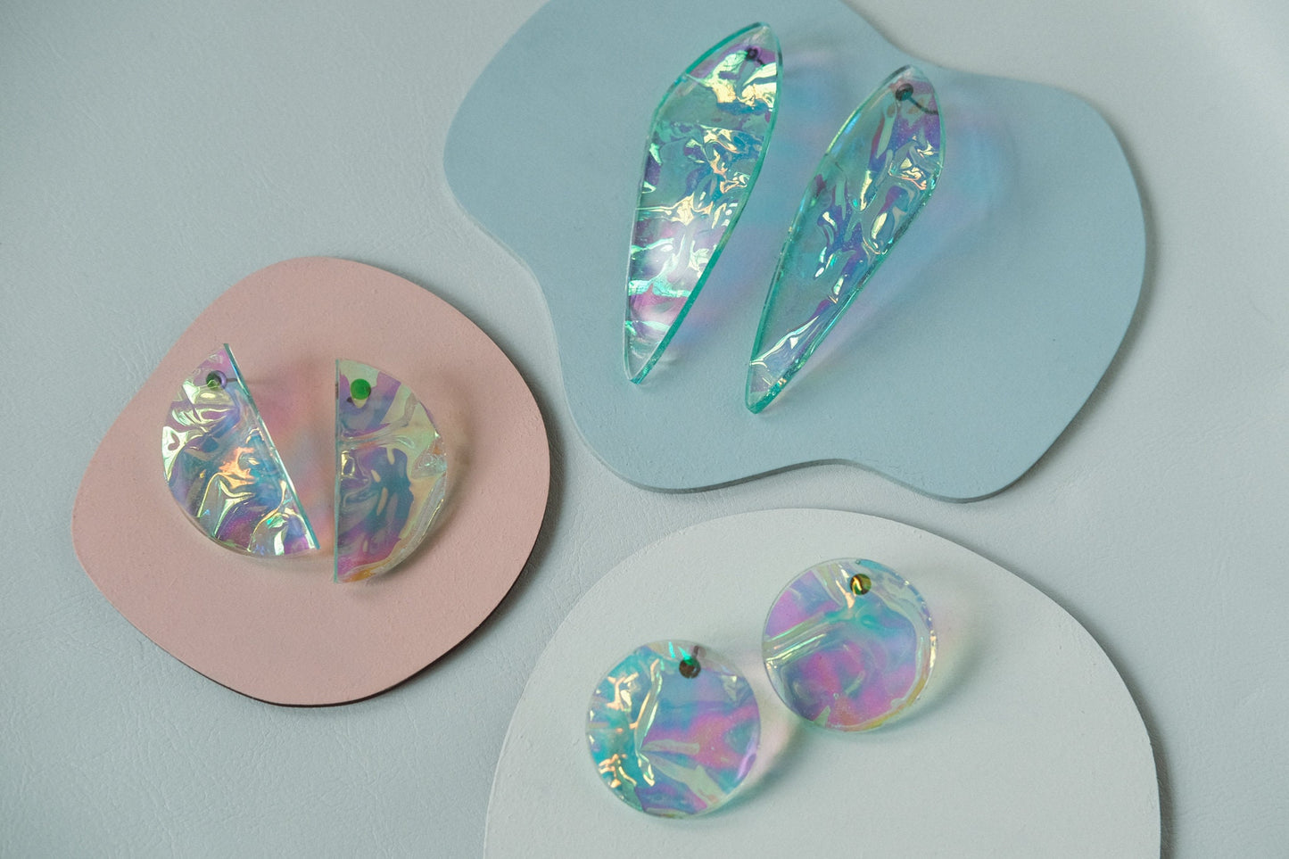 Aqua Iridescent Disc Earrings