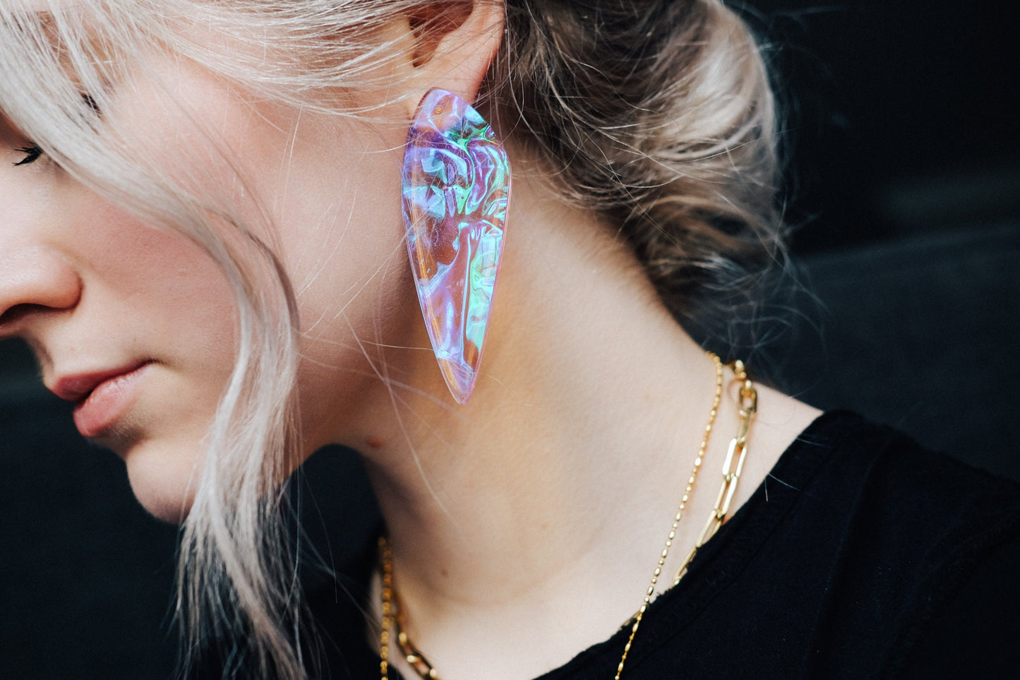 Amber Lilac Iridescent Angel Wing Earrings