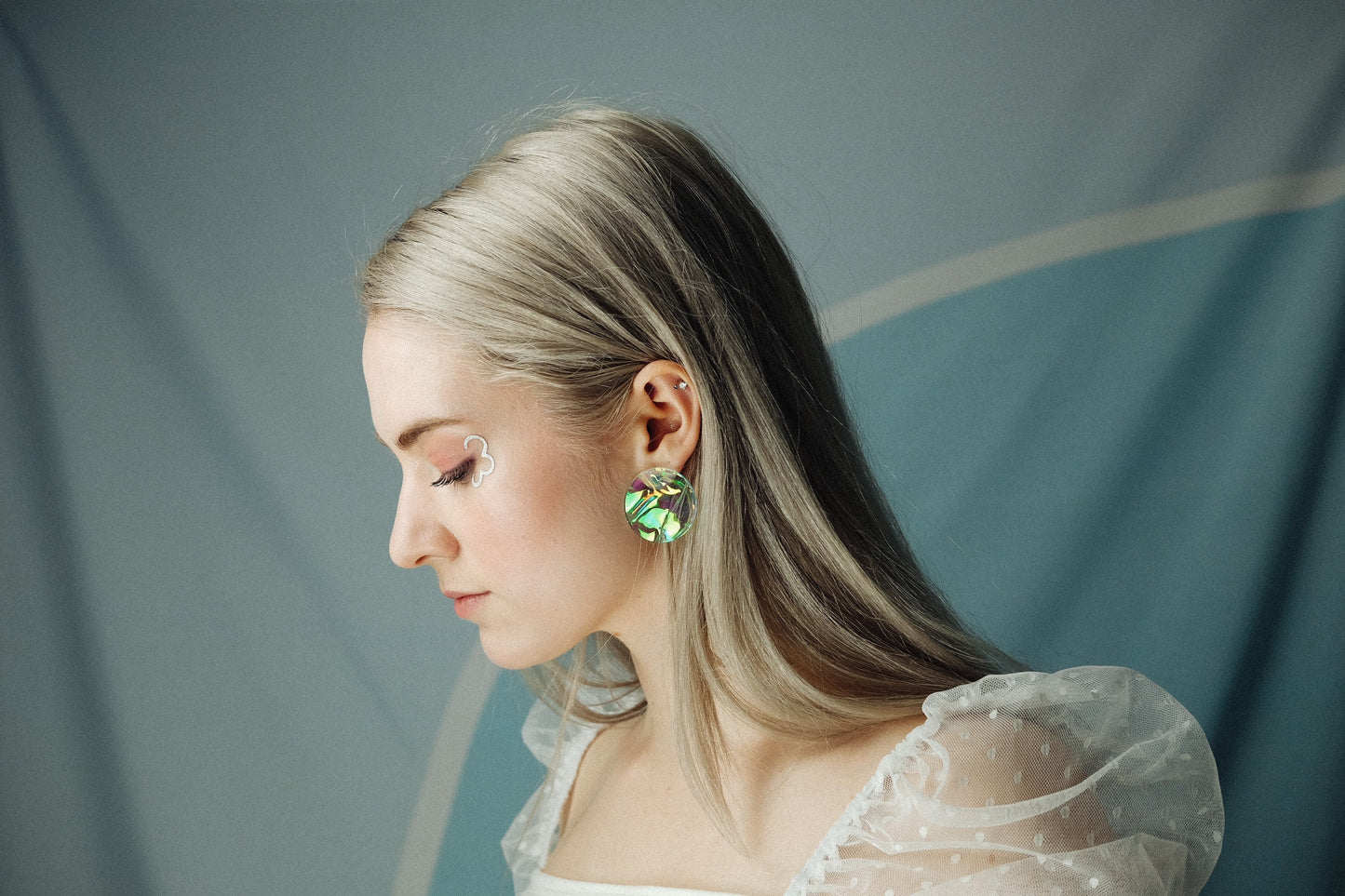 Aqua Iridescent Disc Earrings