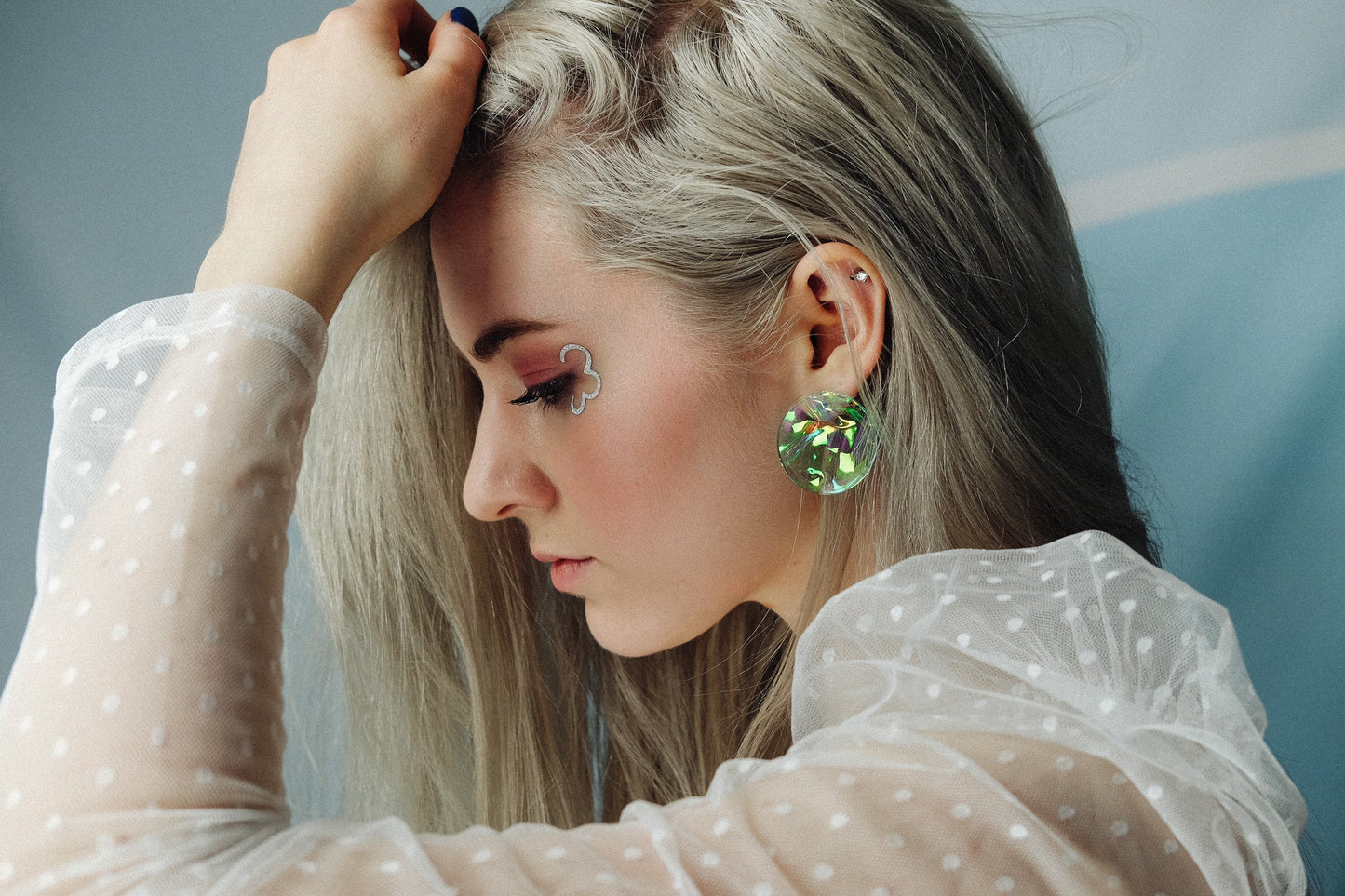 Aqua Iridescent Disc Earrings