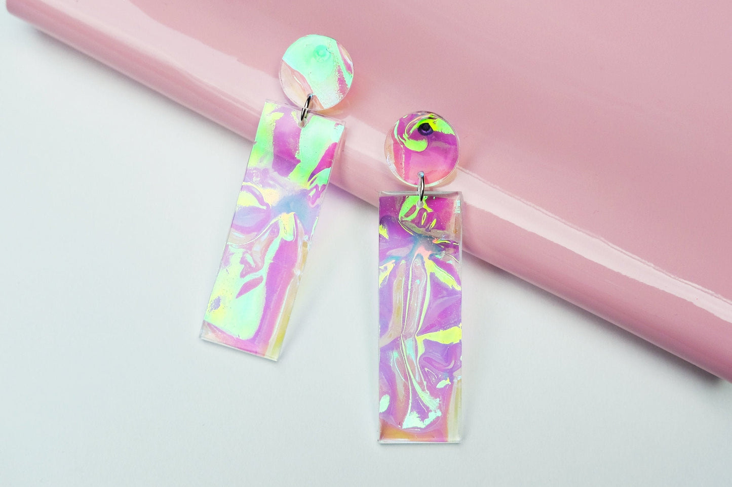 Modern Mermaid Bar Dangle Iridescent Earrings