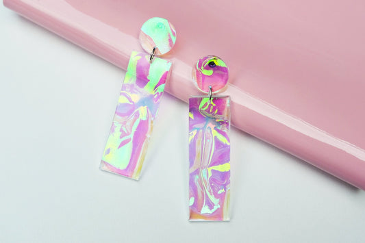 Modern Mermaid Bar Dangle Iridescent Earrings