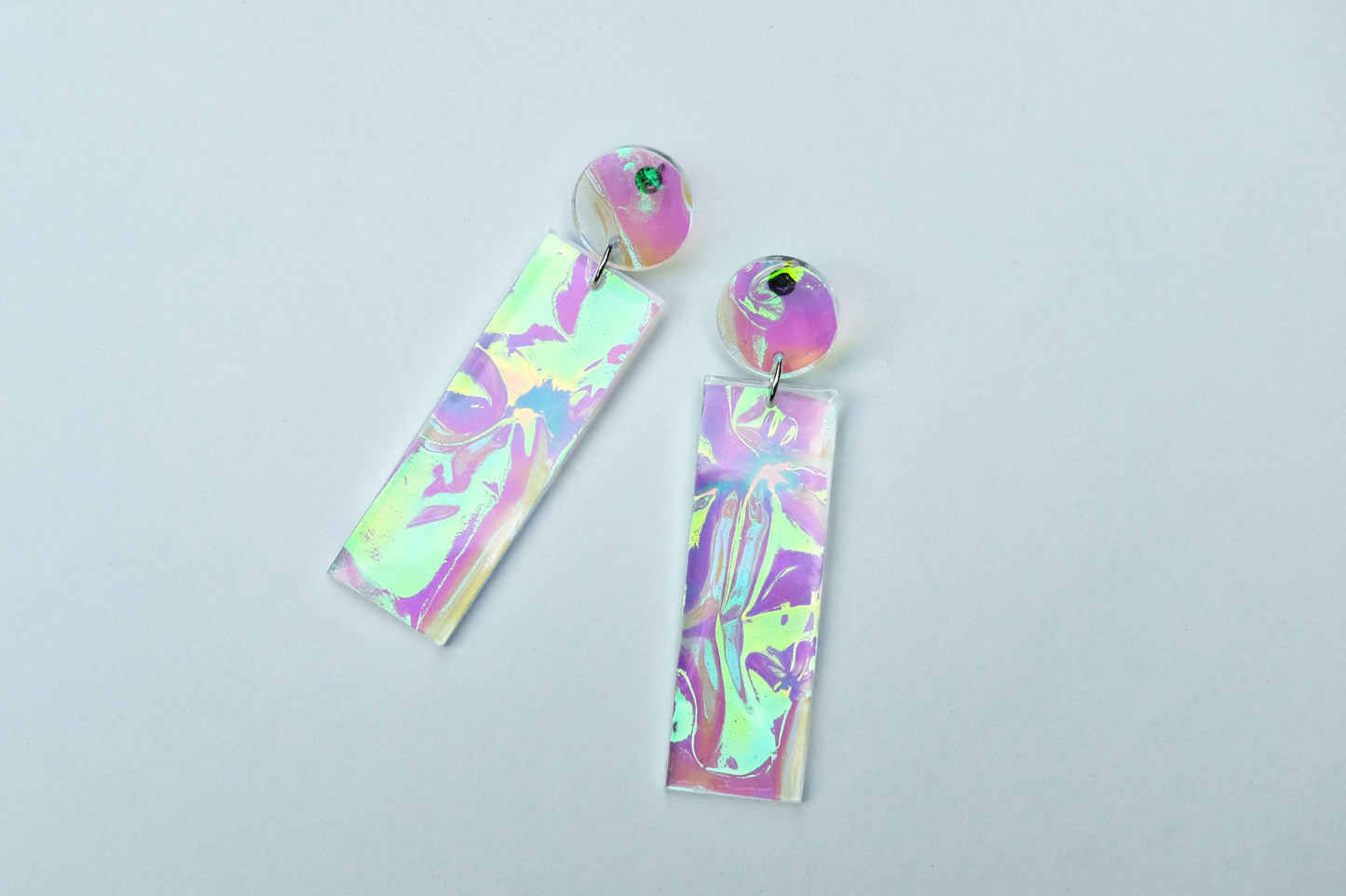 Modern Mermaid Bar Dangle Iridescent Earrings