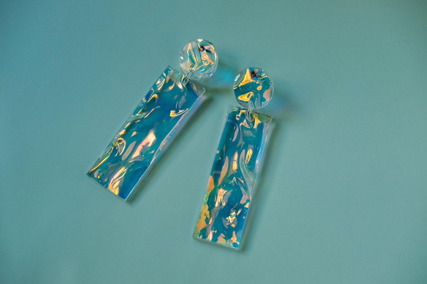 Electric Blue Bar Dangle Iridescent Earrings