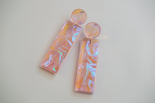 Amber Lilac Iridescent Bar Dangle Earrings