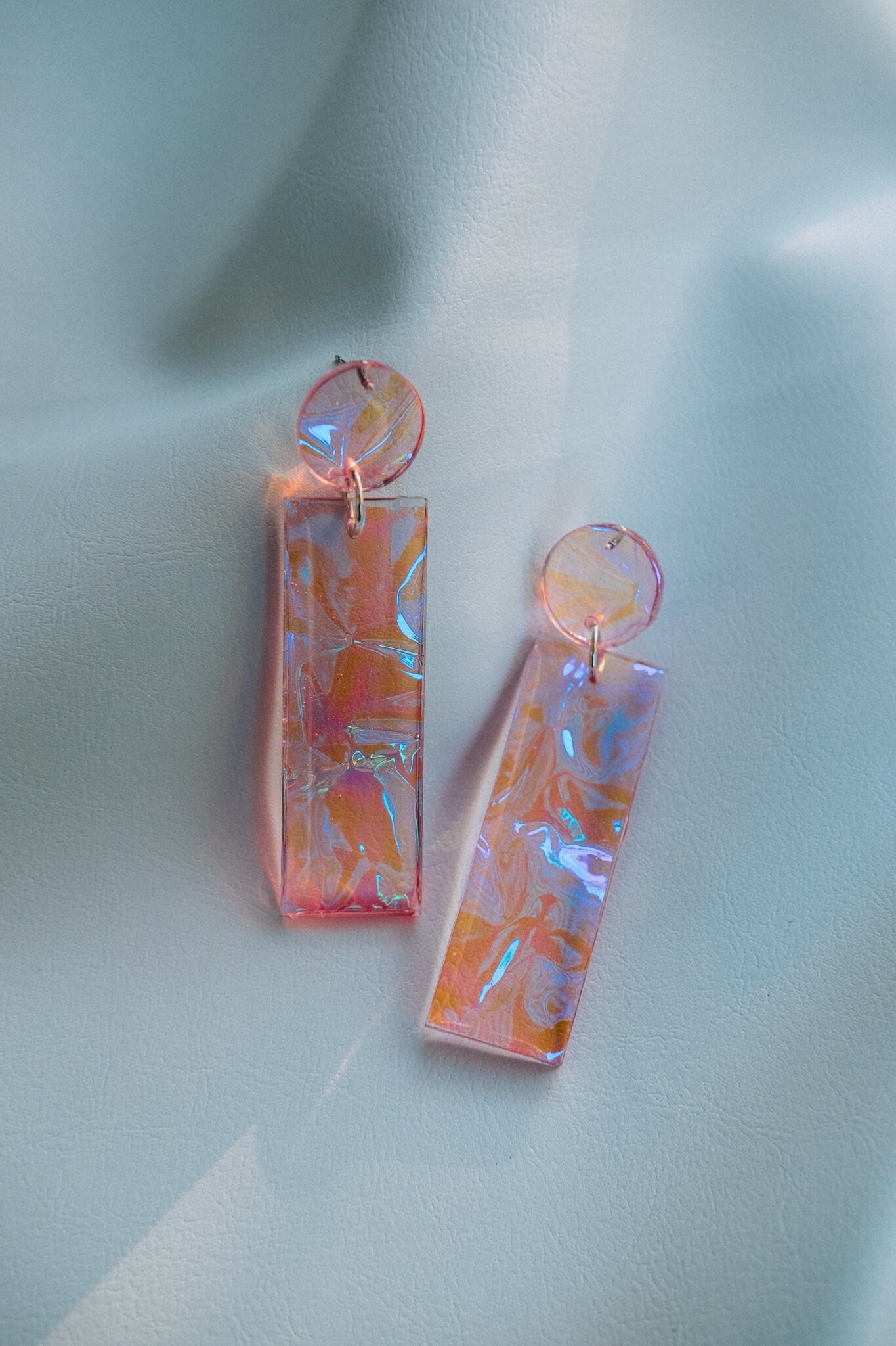 Amber Lilac Iridescent Bar Dangle Earrings