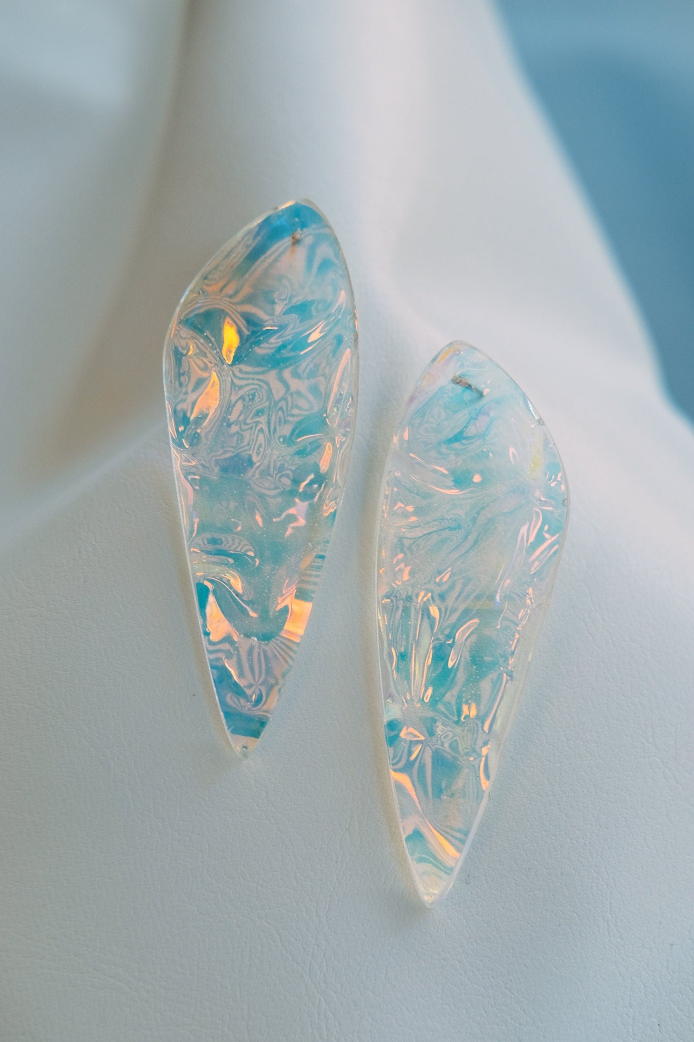 Electric Blue Iridescent Angel Wing Earrings