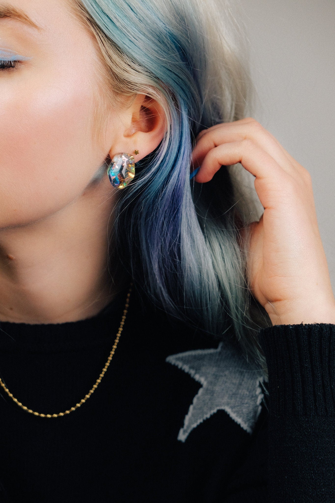 Electric Blue Hard Candy Iridescent Stud Earrings