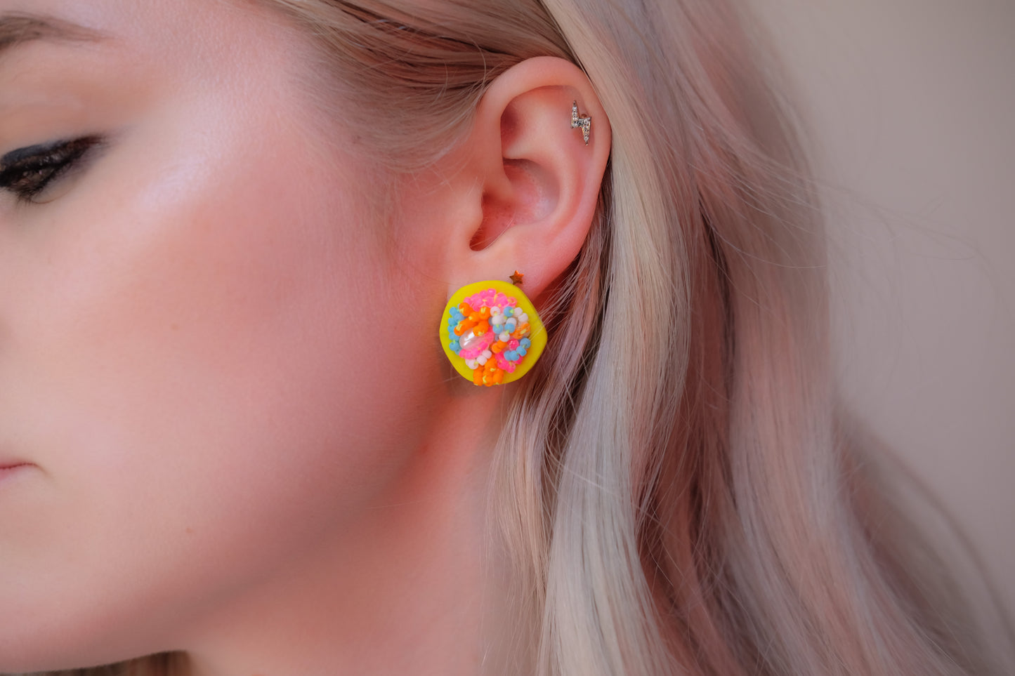 Rainbow Anemone Beaded Circle Stud Earrings