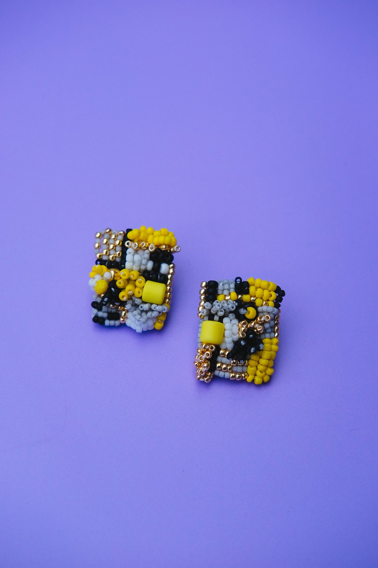 Black and Yellow Beaded Stud Earrings