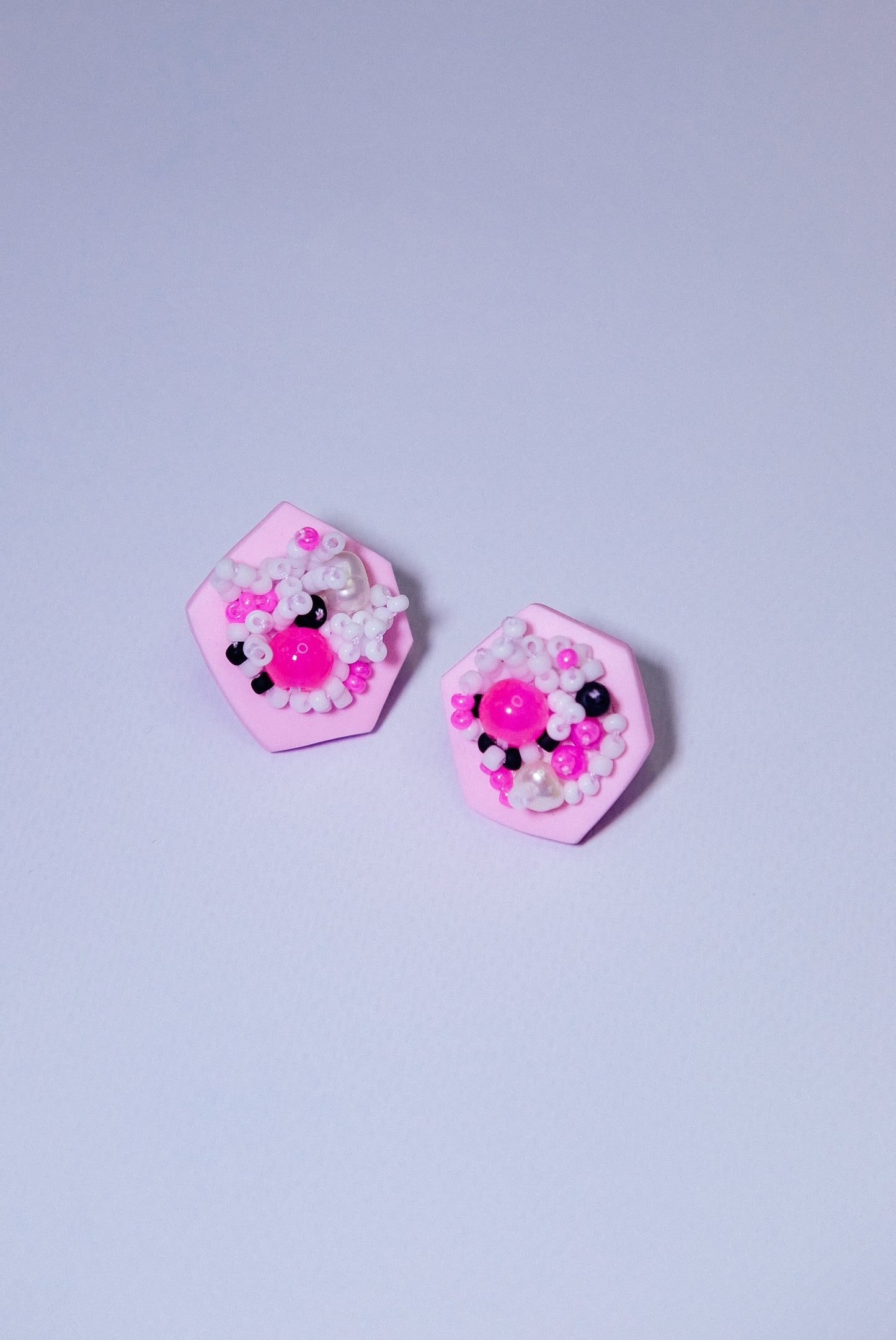 Pink Anemone Beaded Circle Stud Earrings